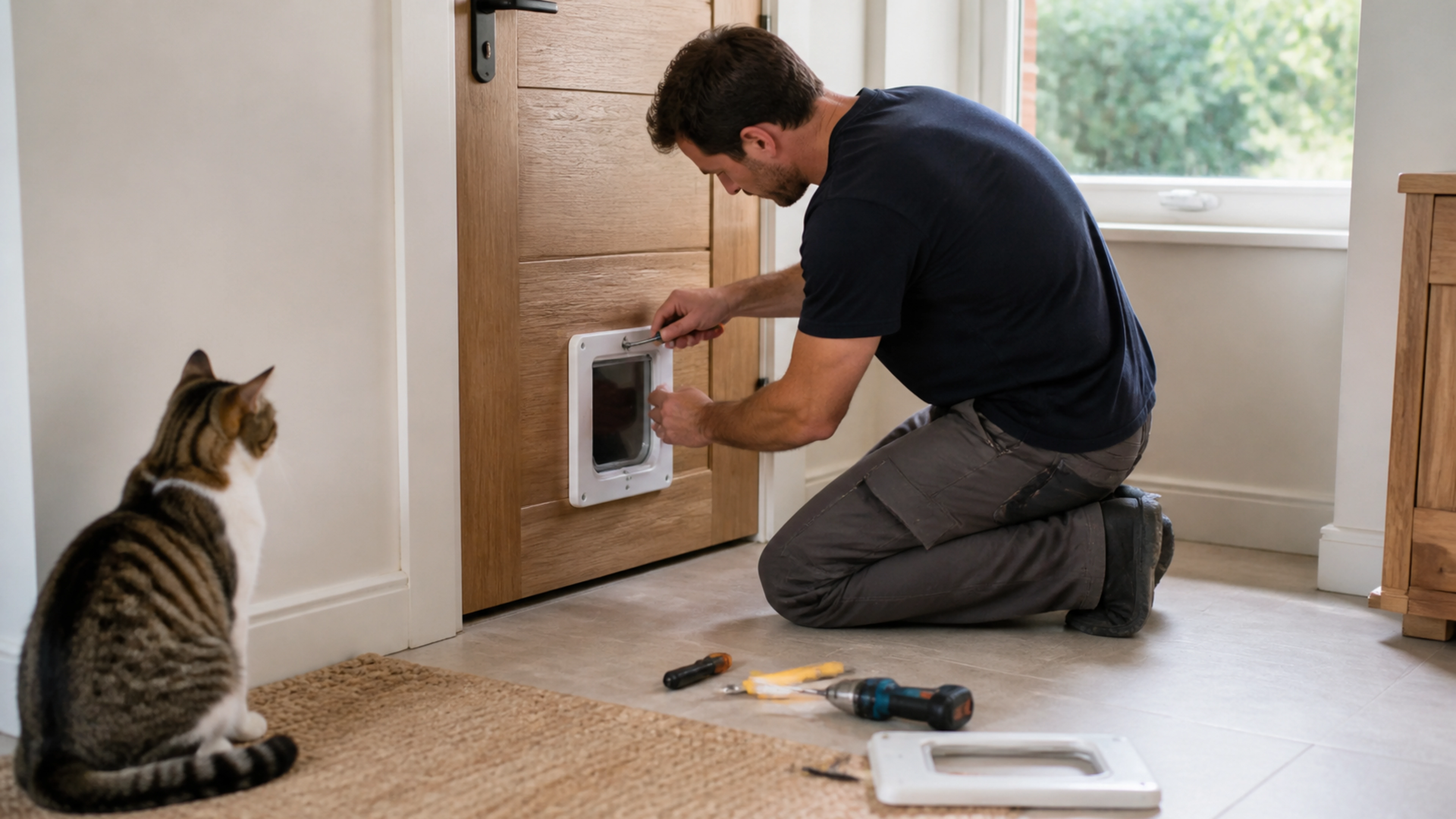 Illustration éditoriale pour l’article « Comment installer une chatière : le guide pour votre maison »