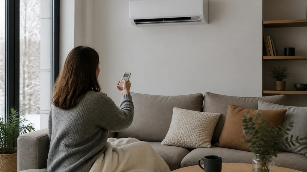 Illustration éditoriale pour l’article « Consommation du chauffage par clim réversible : le guide »