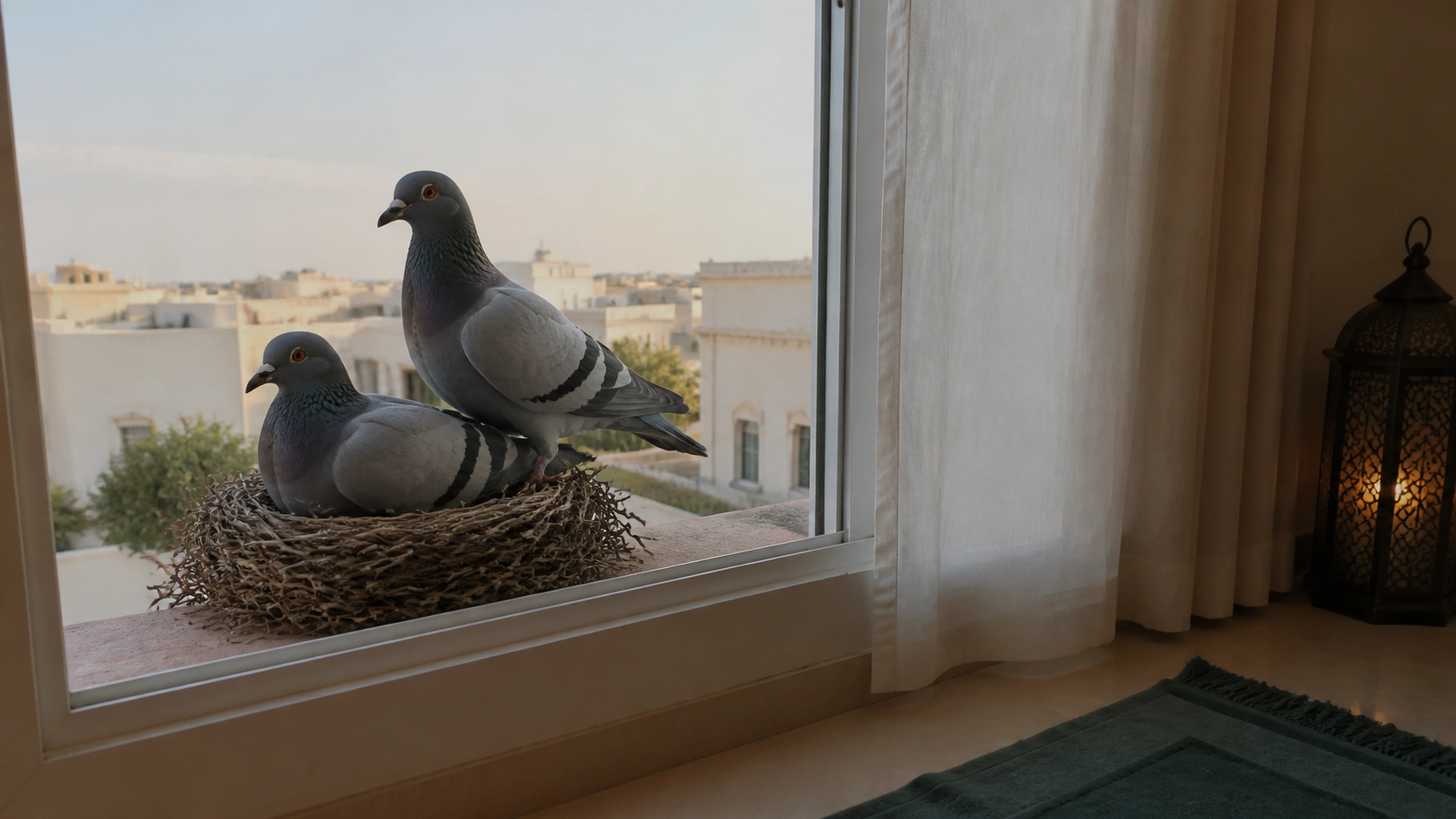 Illustration éditoriale pour l’article « Signification du nid de pigeon en islam et baraka du foyer »